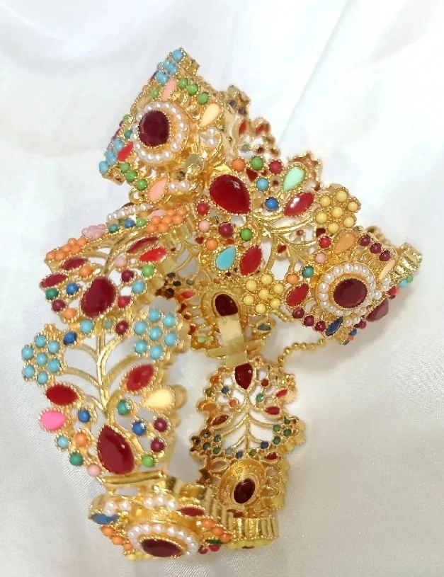 Gold-Tone Multi-Coloured Floral Bangle Set