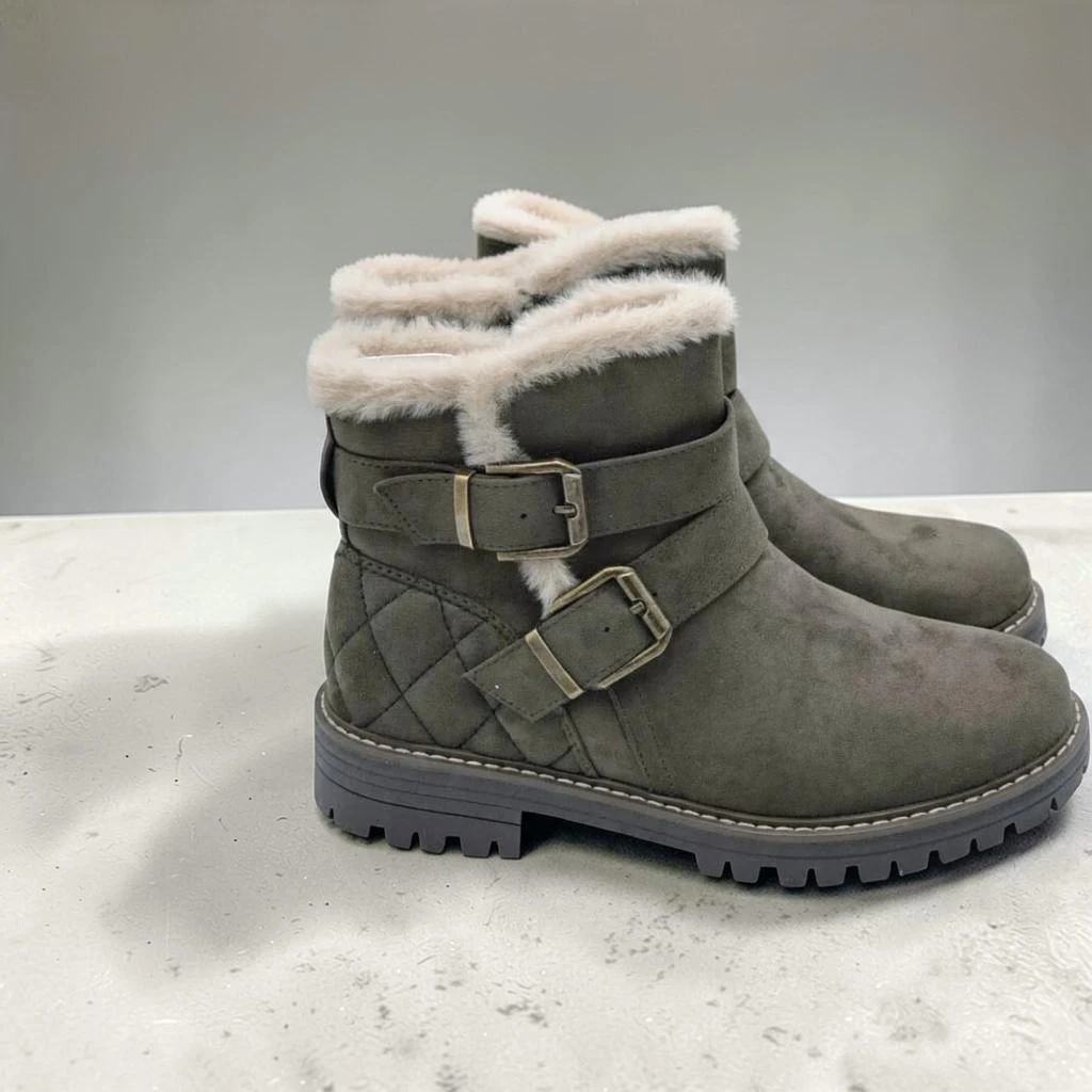 NIB Olive Green Faux Shearling Lined Ankle Bootie W Zipper - photo 2