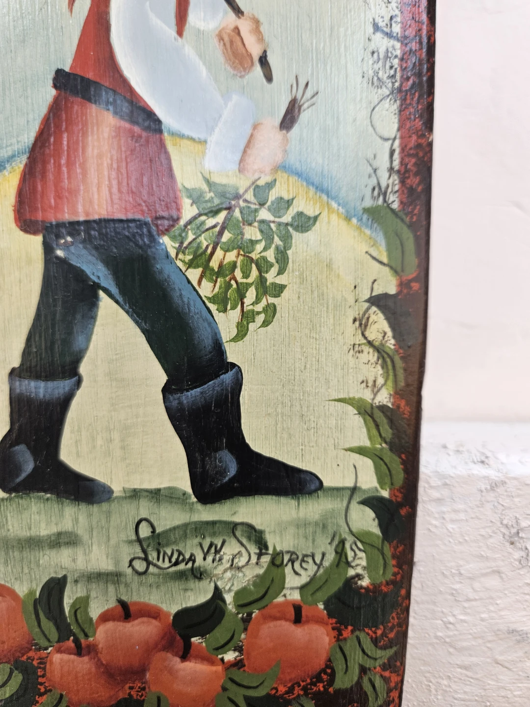 Hand-painted folk art wooden wall plaque