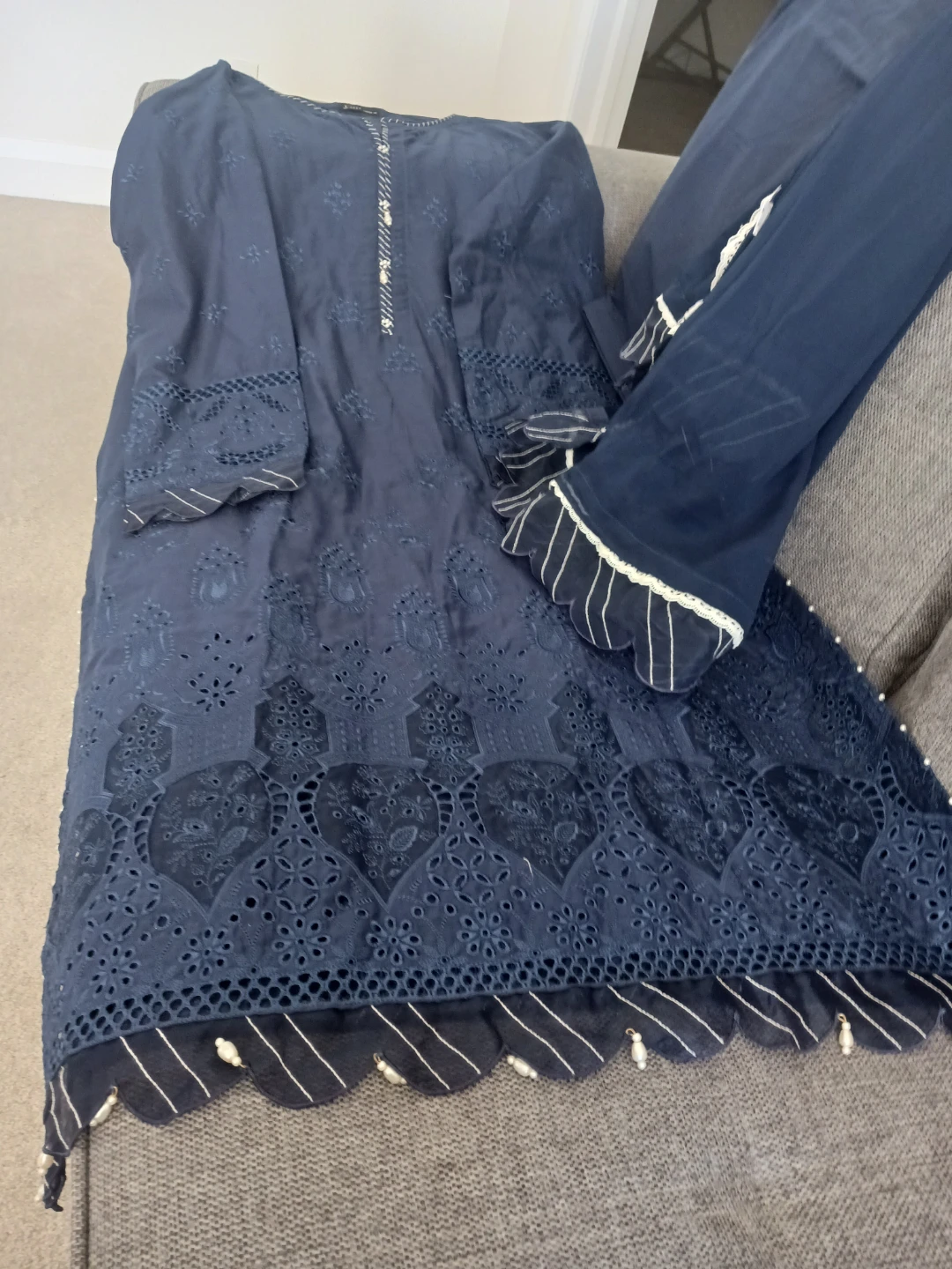 Navy Blue Embroidered Pakistani Suit Set - photo 5