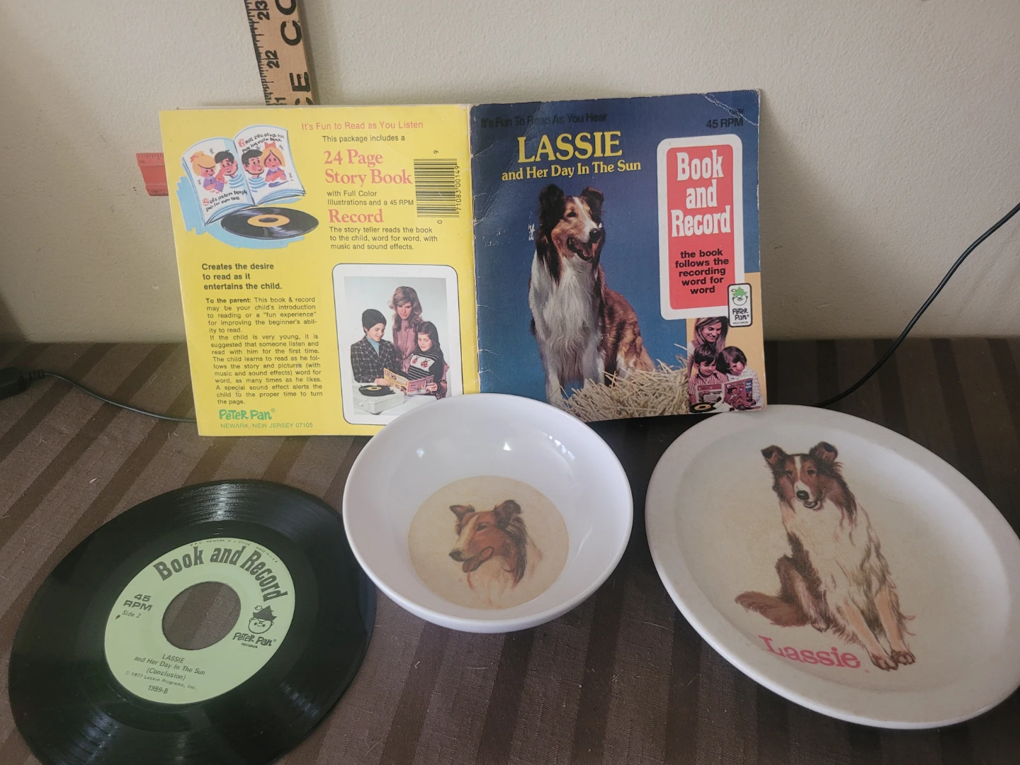 Lassie Book and Record Set Plate Bowl set