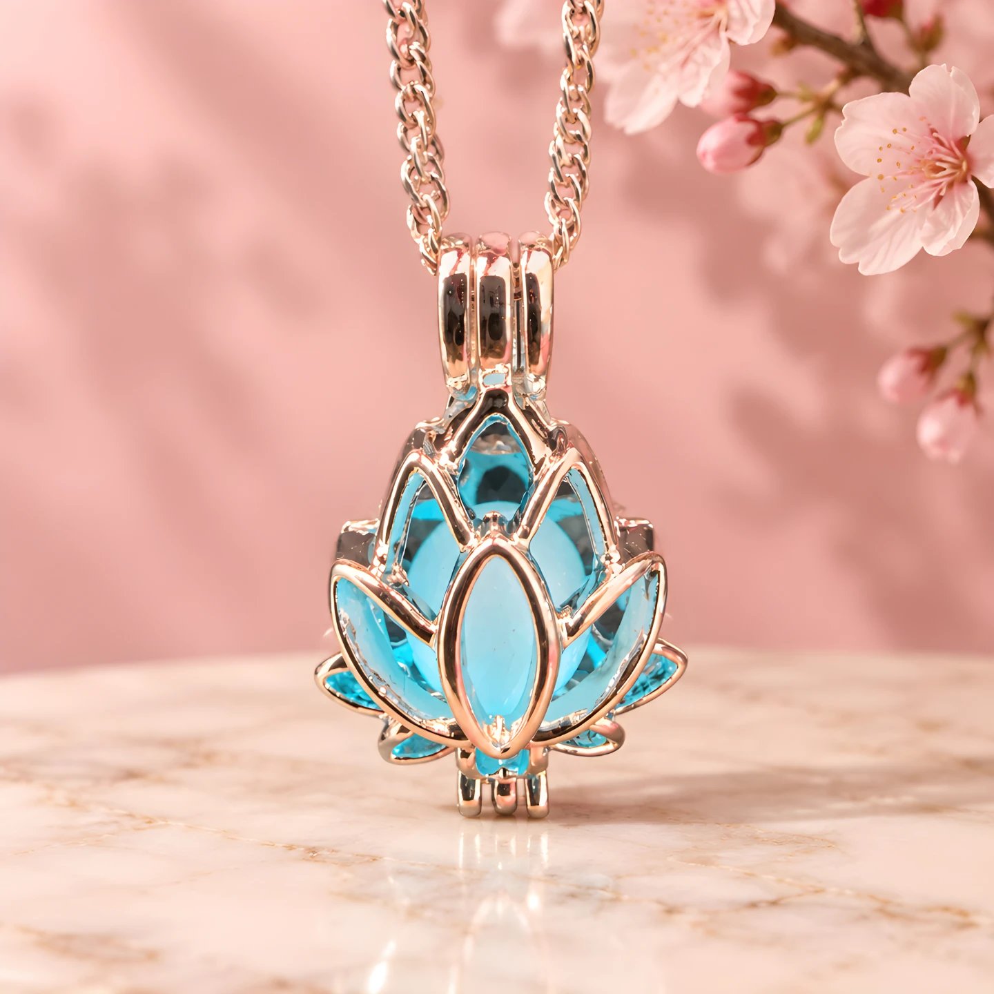ElizaMac Jewels Light Blue  Glow-in-the-Dark Lotus Necklace