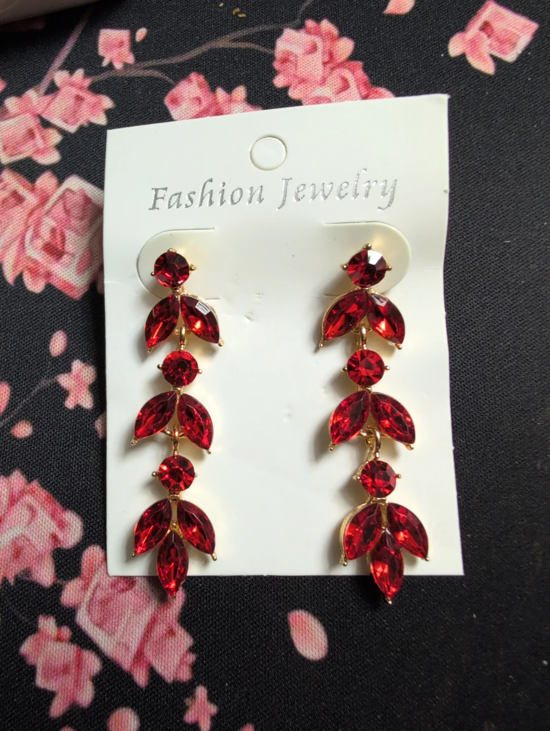 Red crystal drop earrings