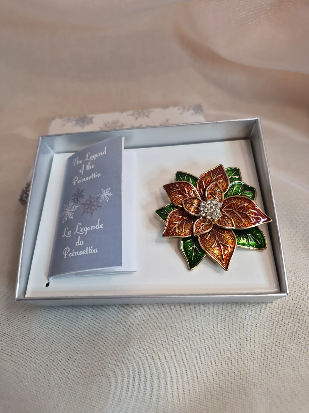 Vintage Red & Green Enameled Poinsettia Christmas Fashion Brooch - photo 3
