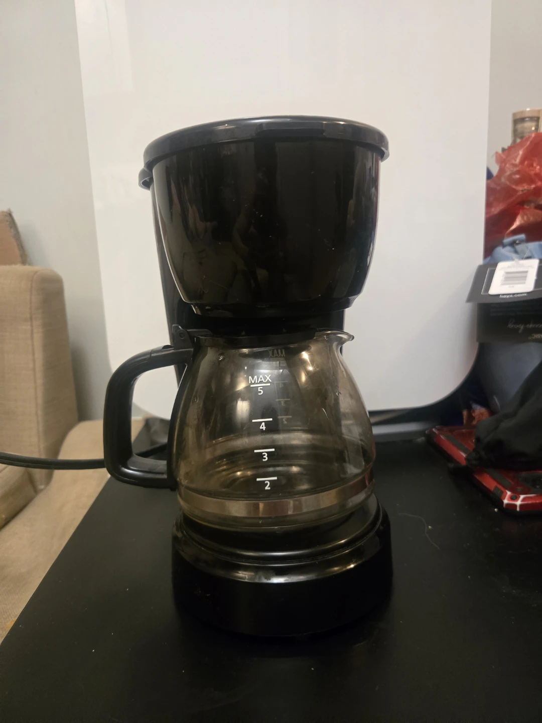 Compact 5-Cup Black Coffee Maker