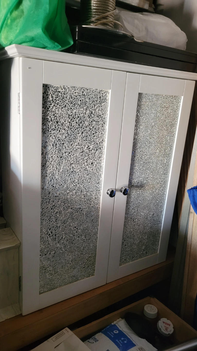White Wall Cabinet with Mirrored Doors