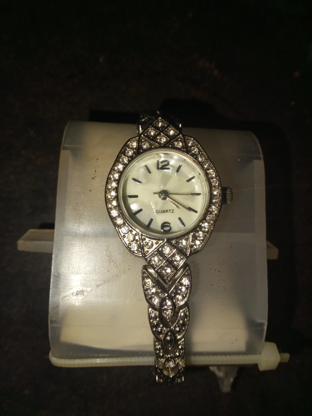 Silver-Tone Rhinestone Quartz Women's Watch