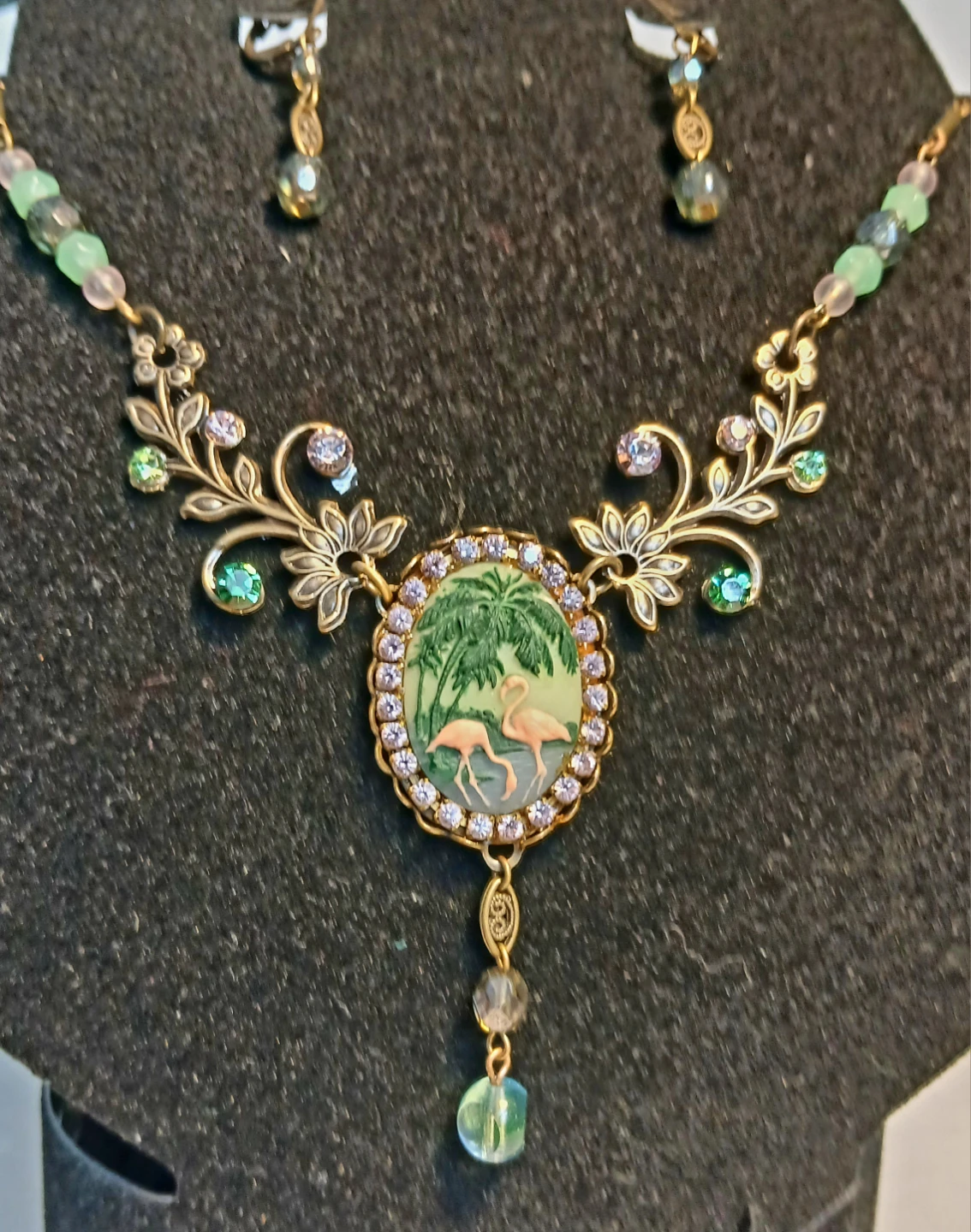 Vintage-Style Flamingo Necklace and Earring Set - photo 2