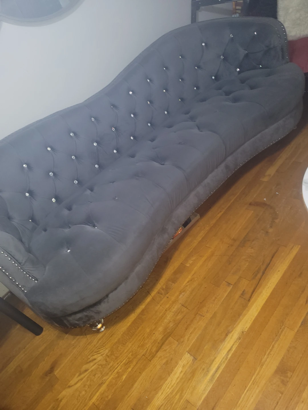 Gray Velvet Tufted Sofa