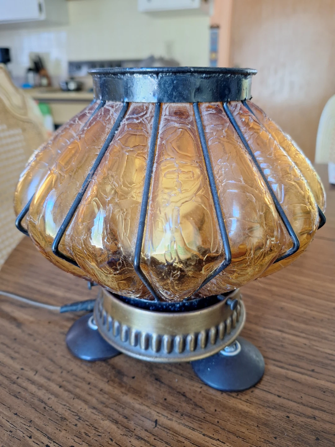 Vintage Amber Crackle Glass Table Lamp