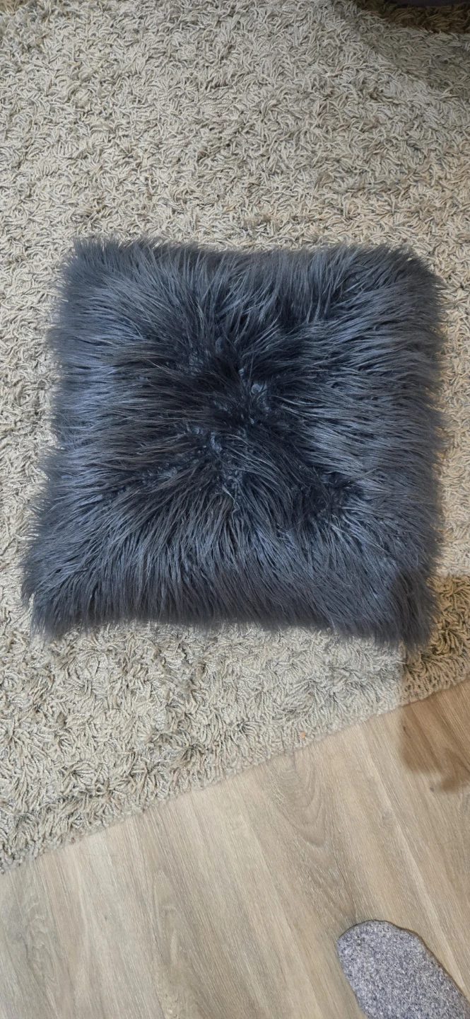 Dark Grey Faux Fur Throw Pillow
