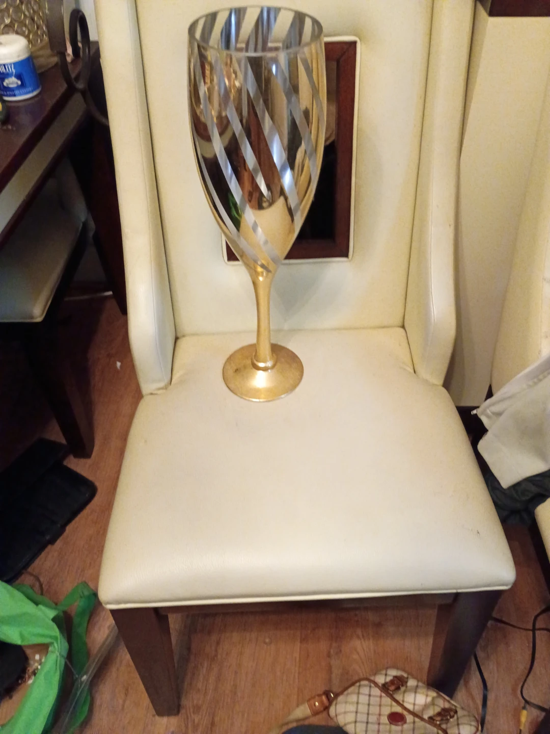 Large Gold and Silver Striped Decorative Wine Glass