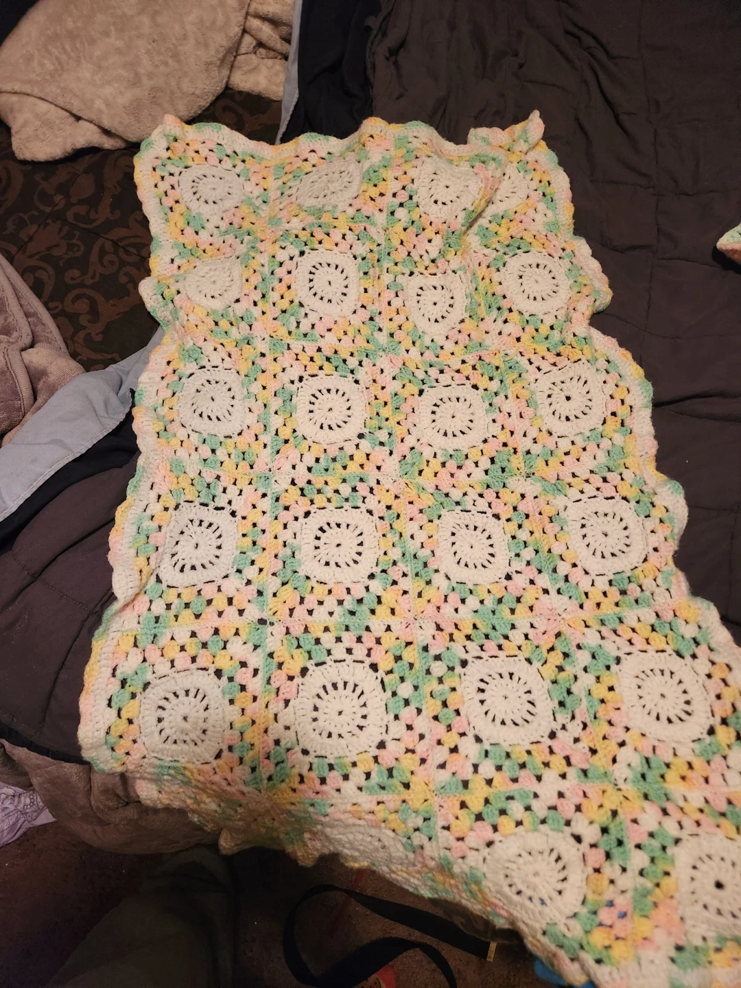 Hand-crocheted granny square baby blanket
