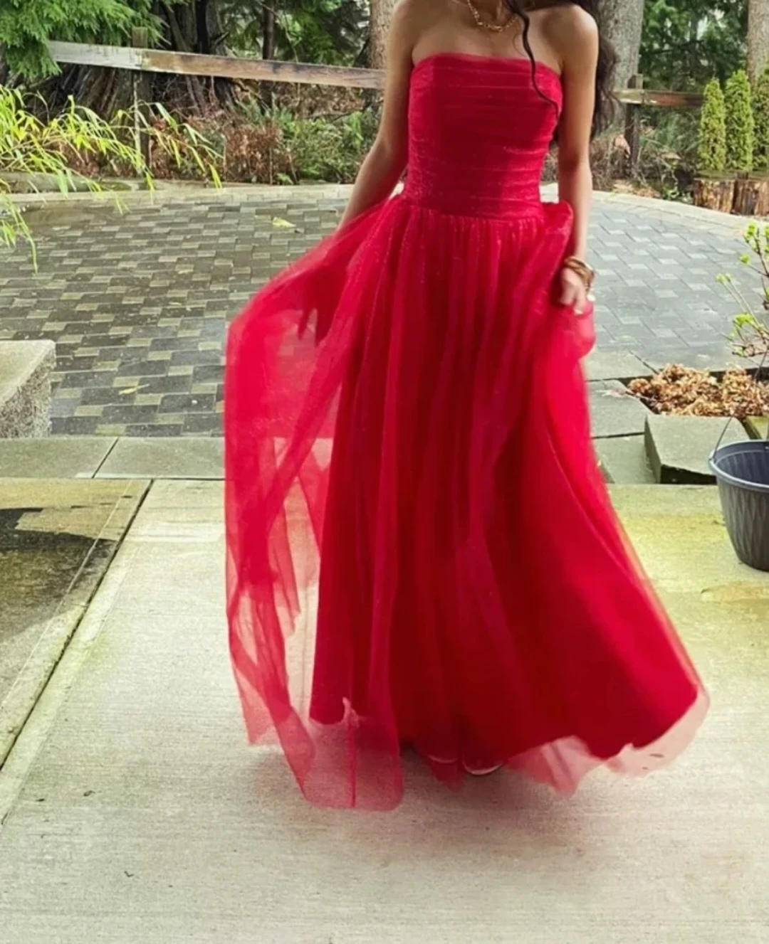Sparkly Red Strapless Evening Gown - photo 3
