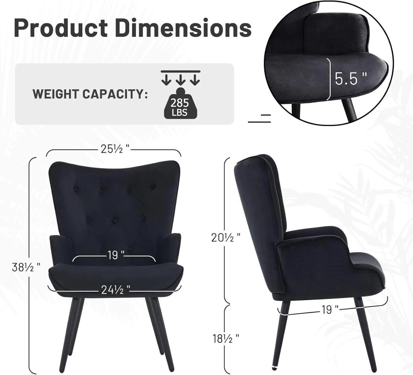 Black Velvet Accent Chair - photo 2