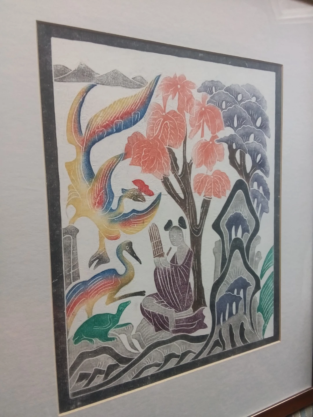 Framed Traditional East Asian Woodblock Art Print