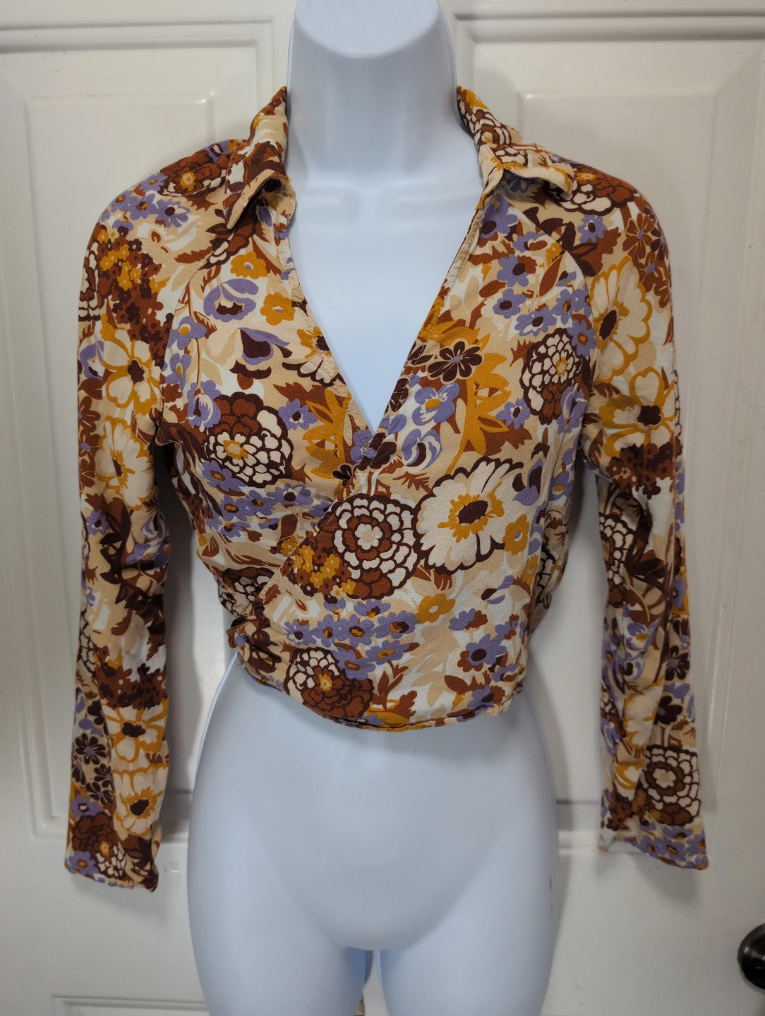 Floral Print Wrap Long Sleeve Top