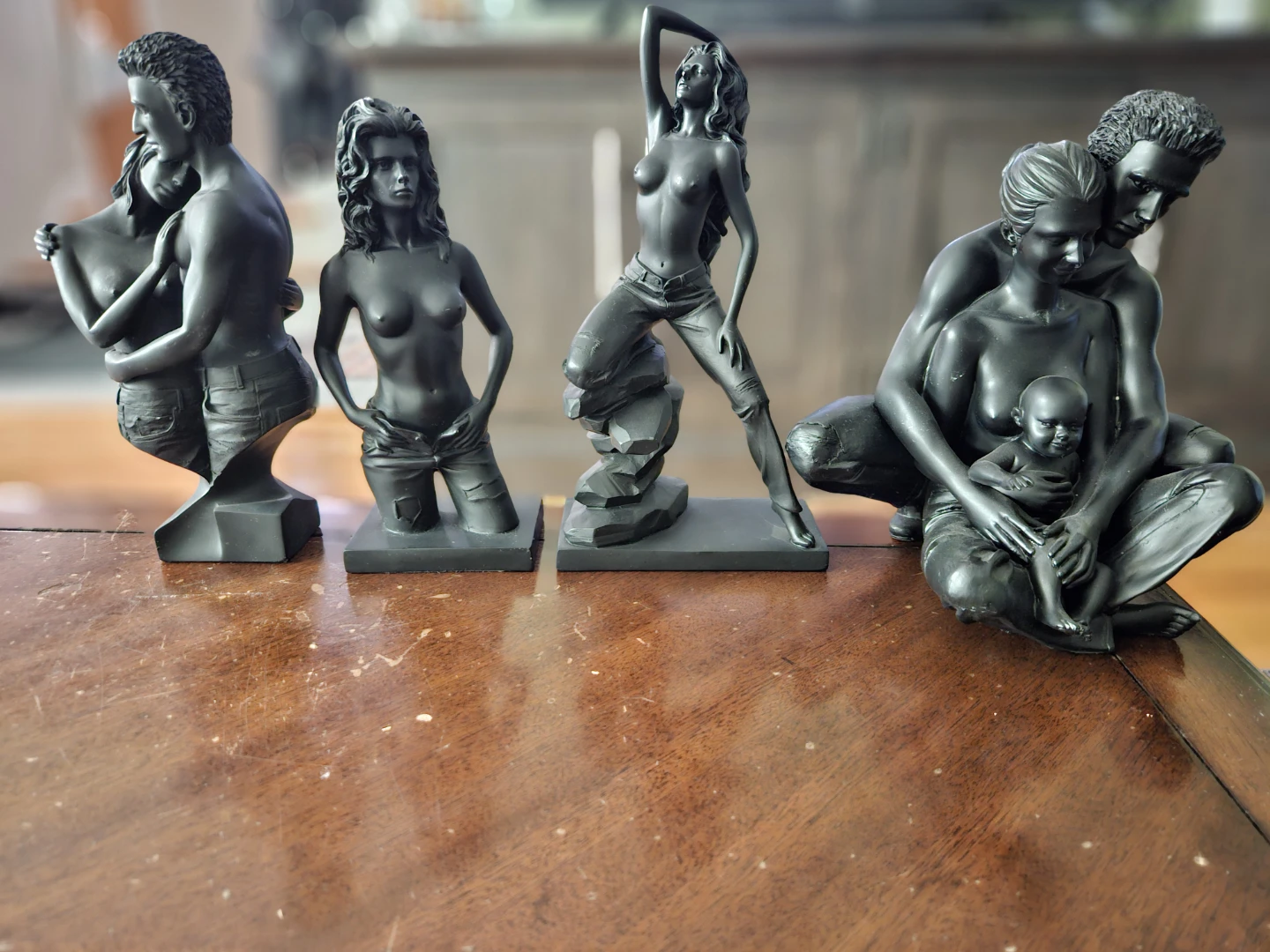 Set of 4 Modern Matte Black Figurines