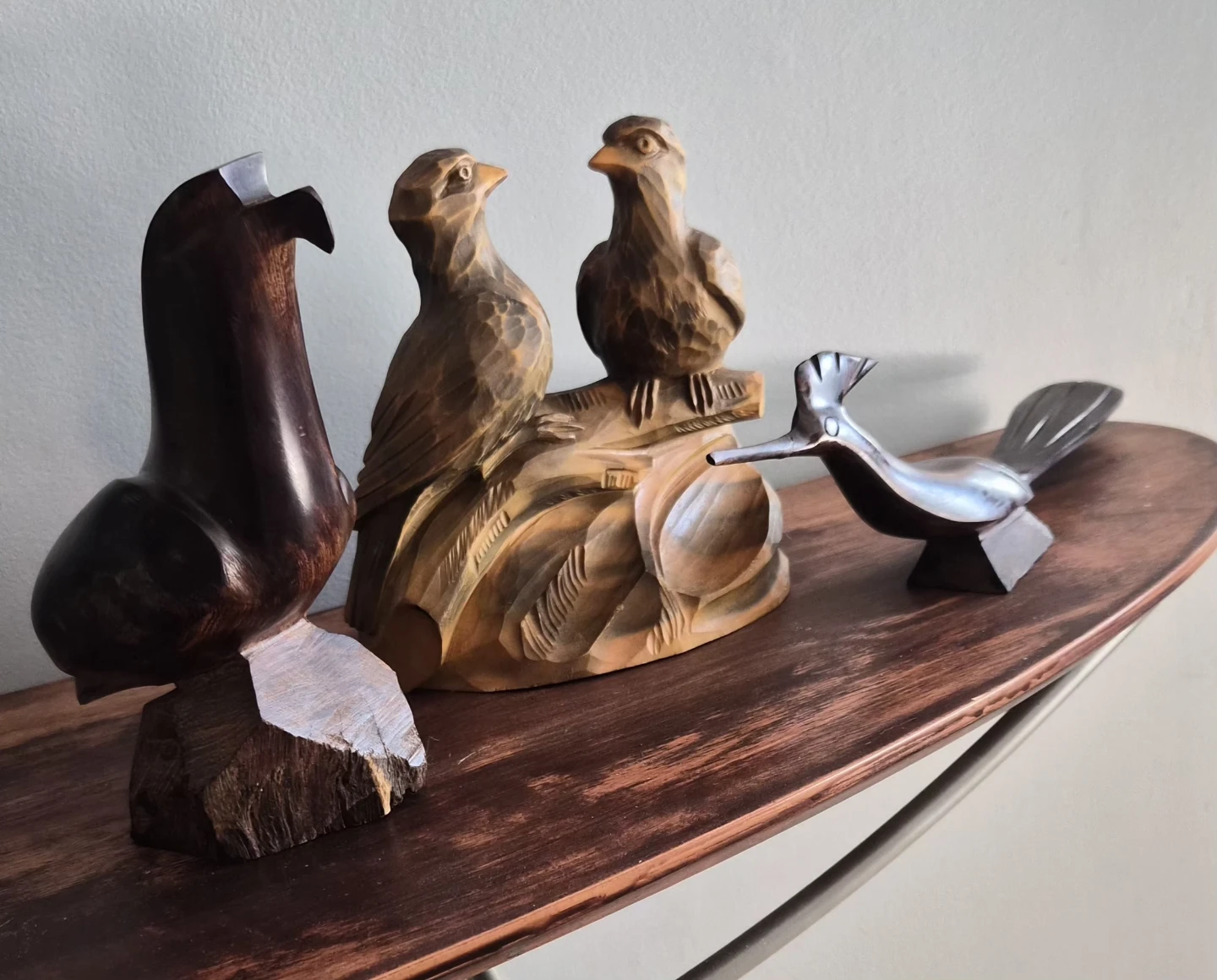 Vintage Hand-Carved Wooden Bird Figurine Decor - Set of 3