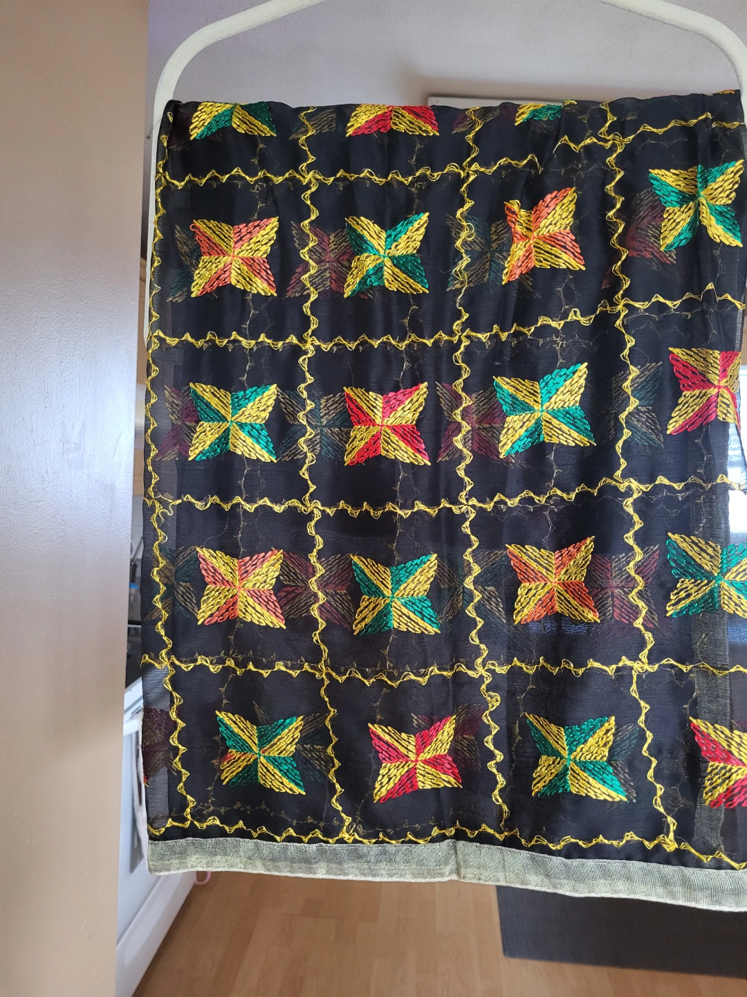 Black and multi-coloured embroidered dupatta