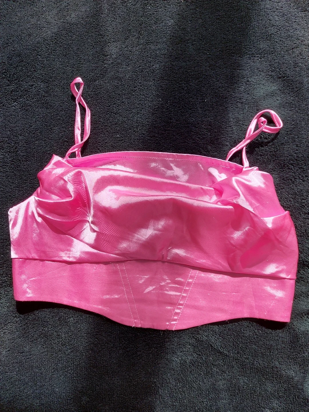 Pink Satin Corset-Style Crop Top