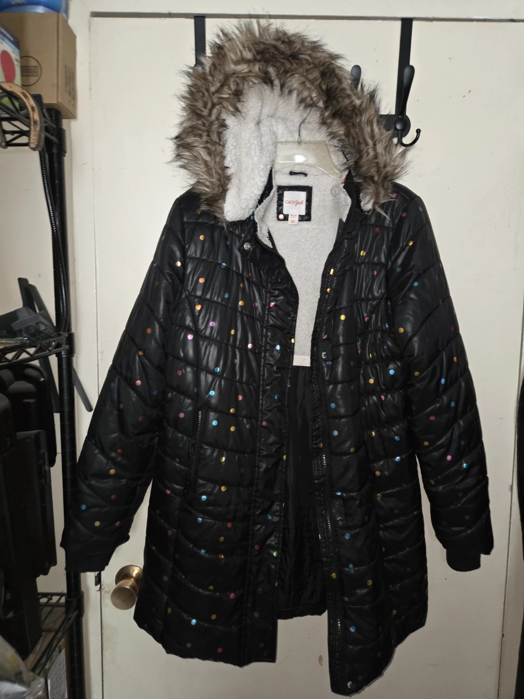 Cat & Jack Metallic Dot Puffer/Sherpa Coat in a Big Kid's XXL