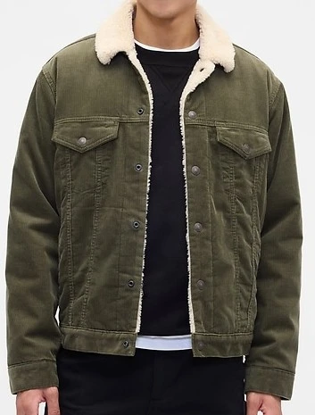 Sherpa-Lined Corduroy Jacket, Olive green color, medium