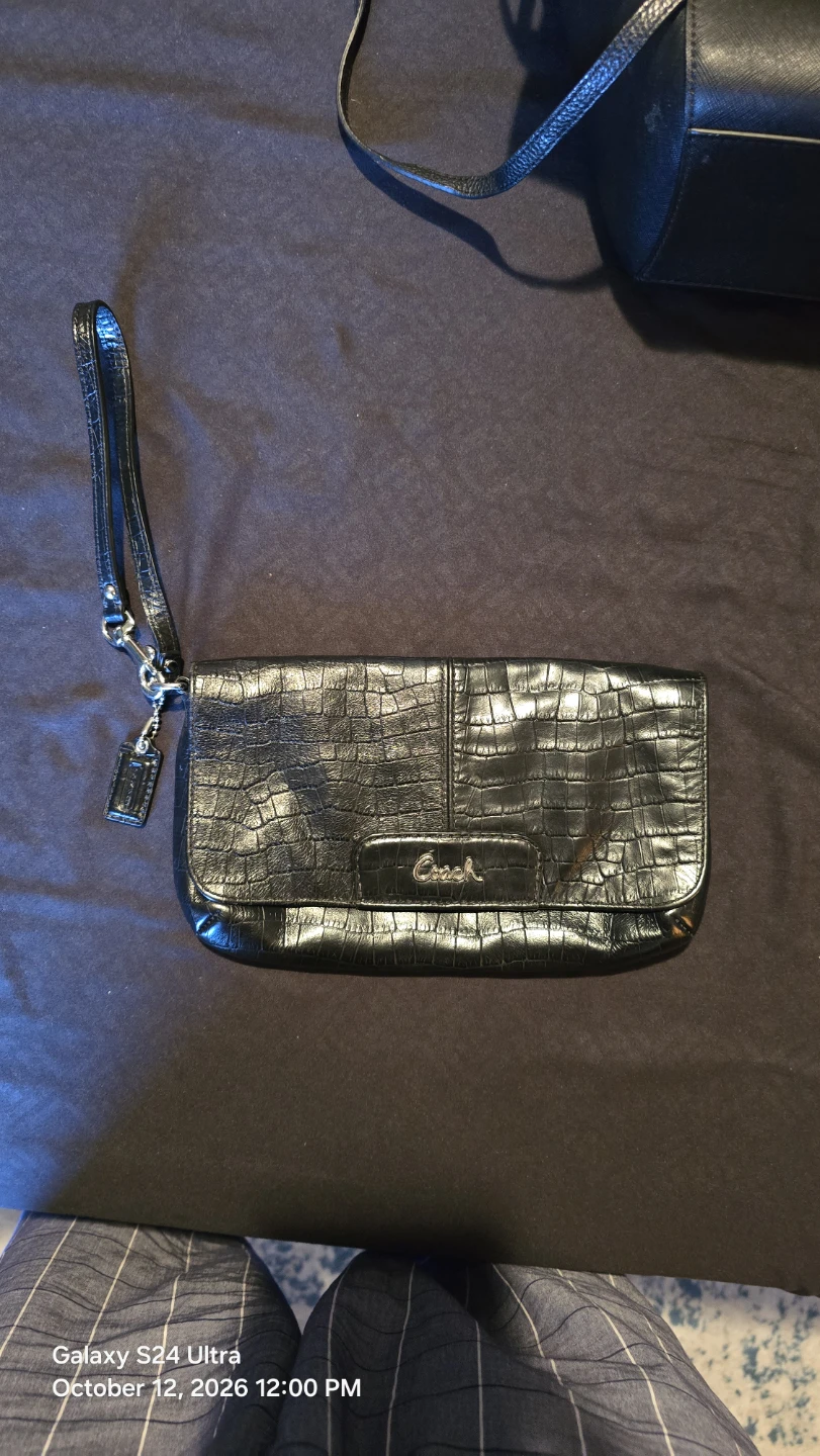 Coach Black Crocodile Pattern Wristlet