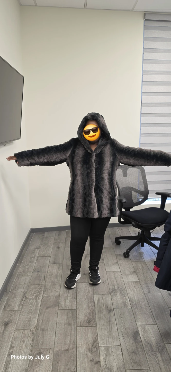 Dennis Basso  Faux Fur Hooded Jacket in Black & Gray Like New - photo 4