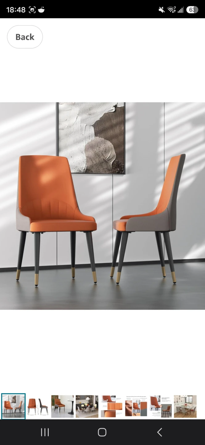 Upholstered Dining Chairs, Set of 2 (Orange/Grey) - Brand New