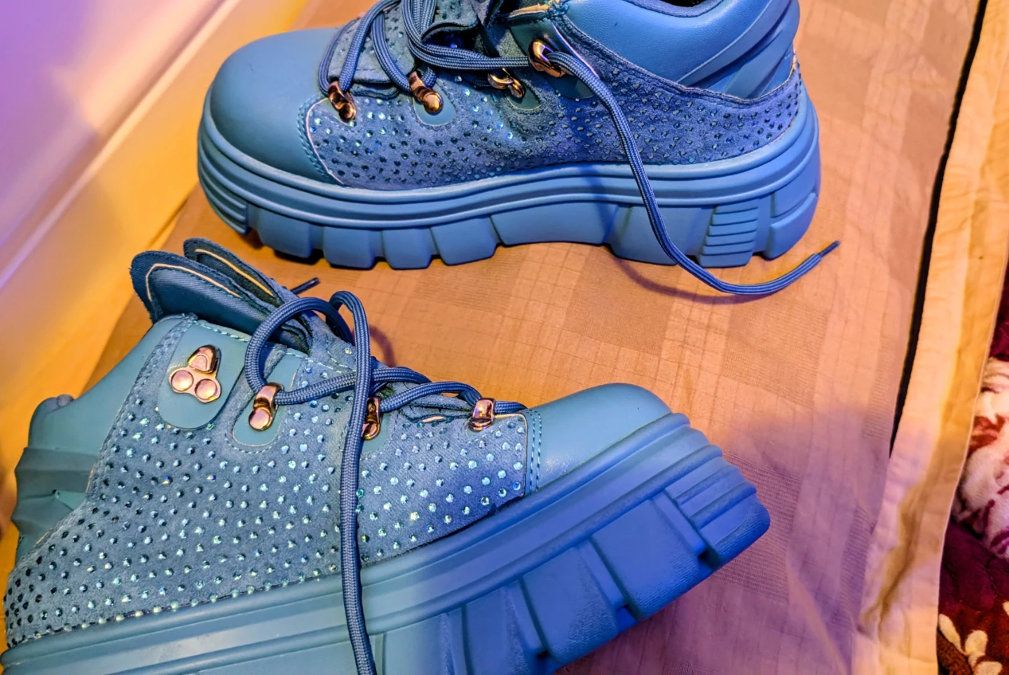 Blue Platform Sneakers with Rhinestones - photo 5