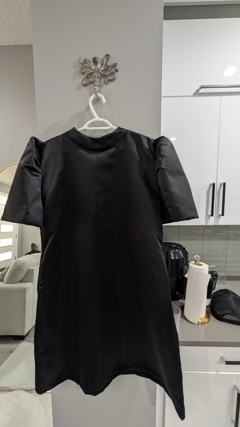 Filipiniana Black Satin Puff Sleeve Dress