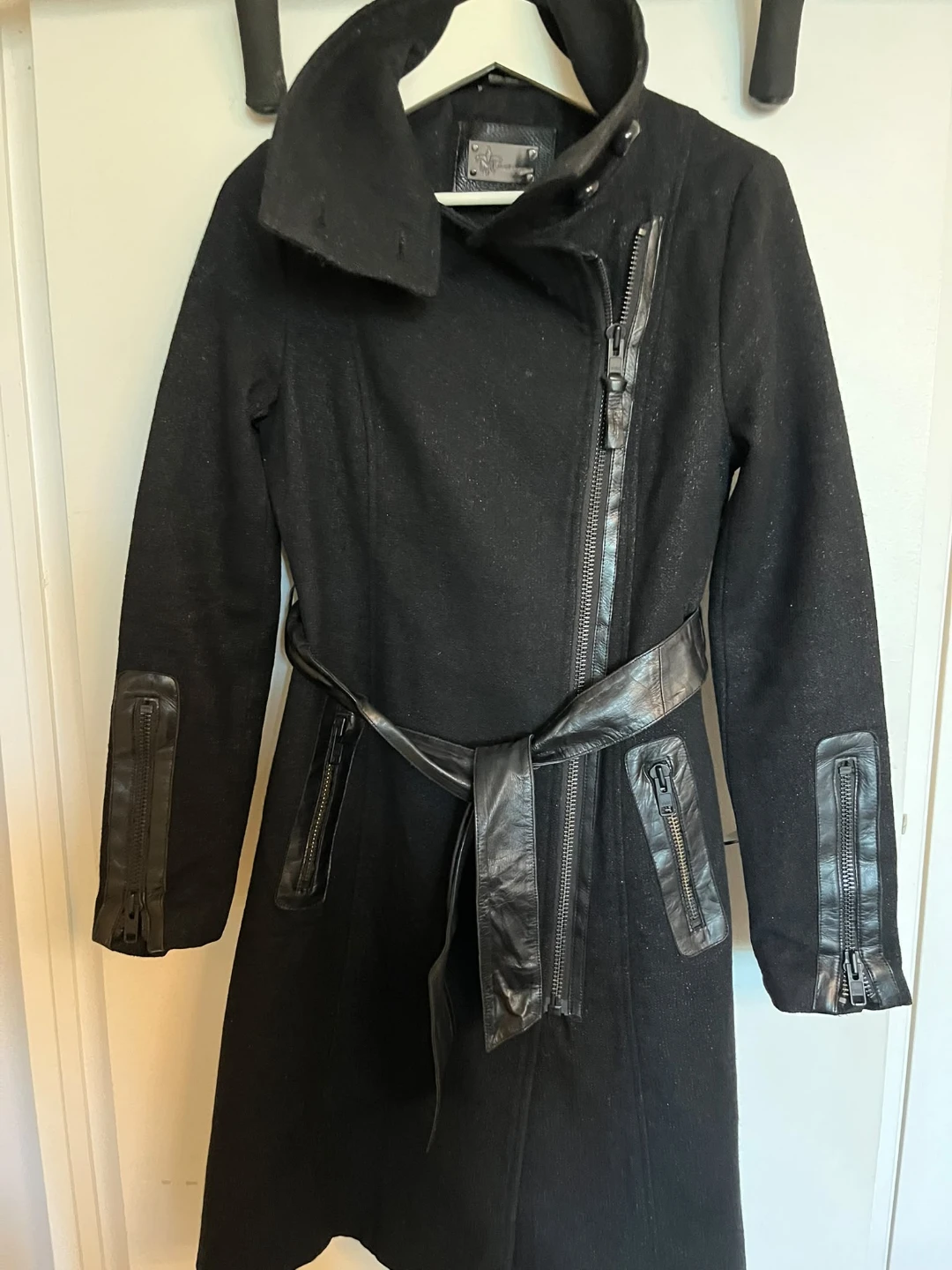 Mackage Black Wool Coat with Leather Trim - photo 2