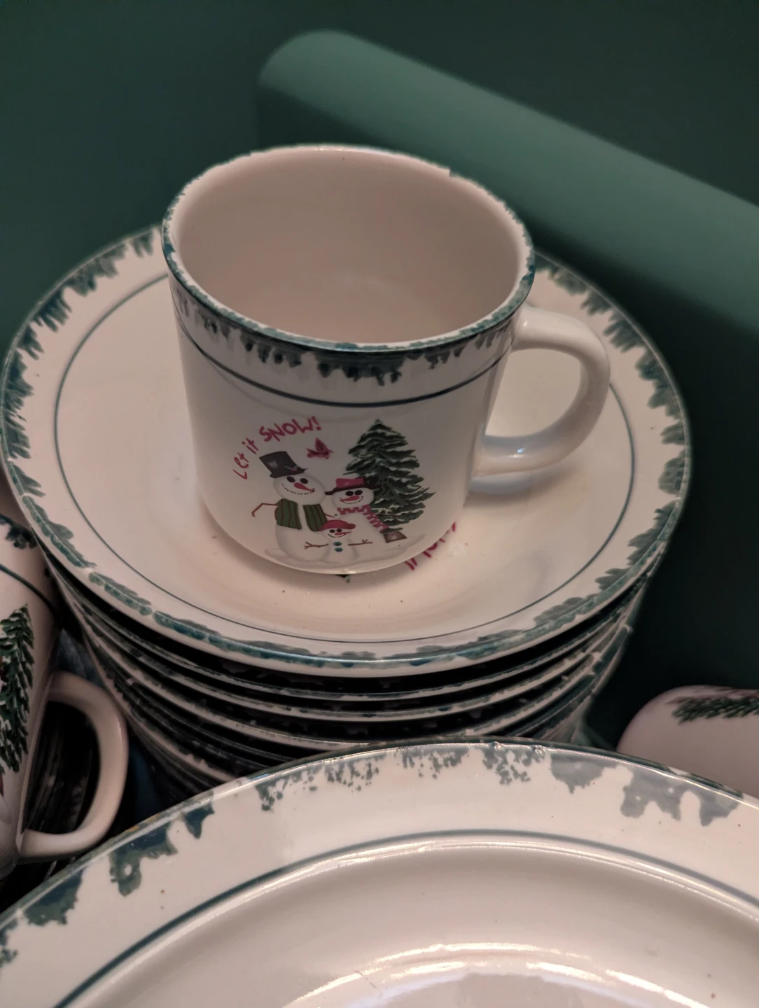 "Let it Snow" Holiday Dinnerware Set for 16 person setting - photo 2