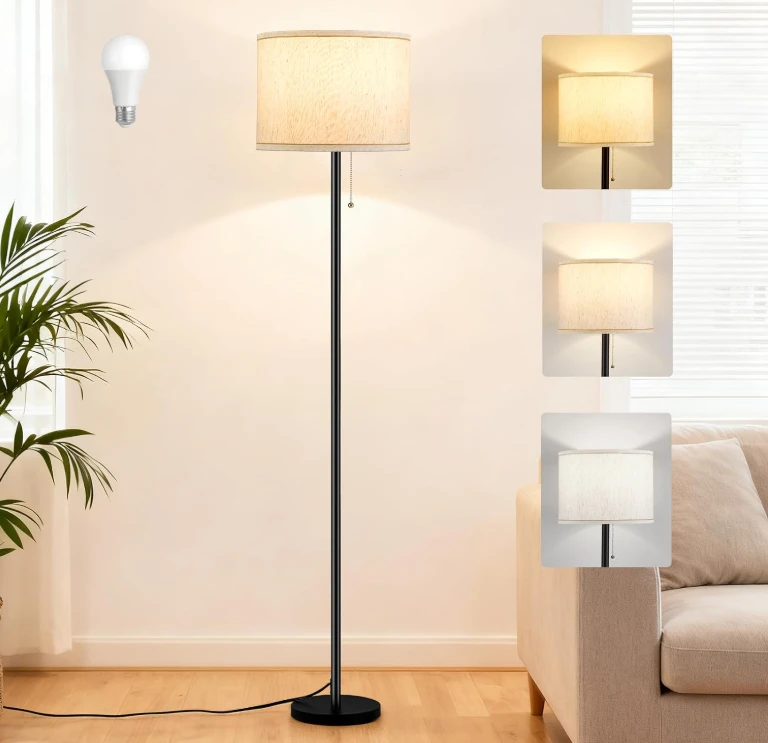 Standing Floor Lamp with Linen Shade