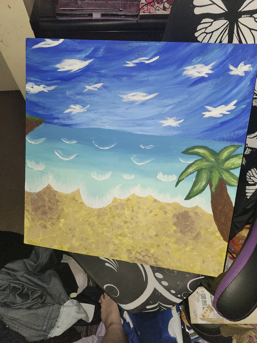 Hand-painted acrylic beach scene canvas