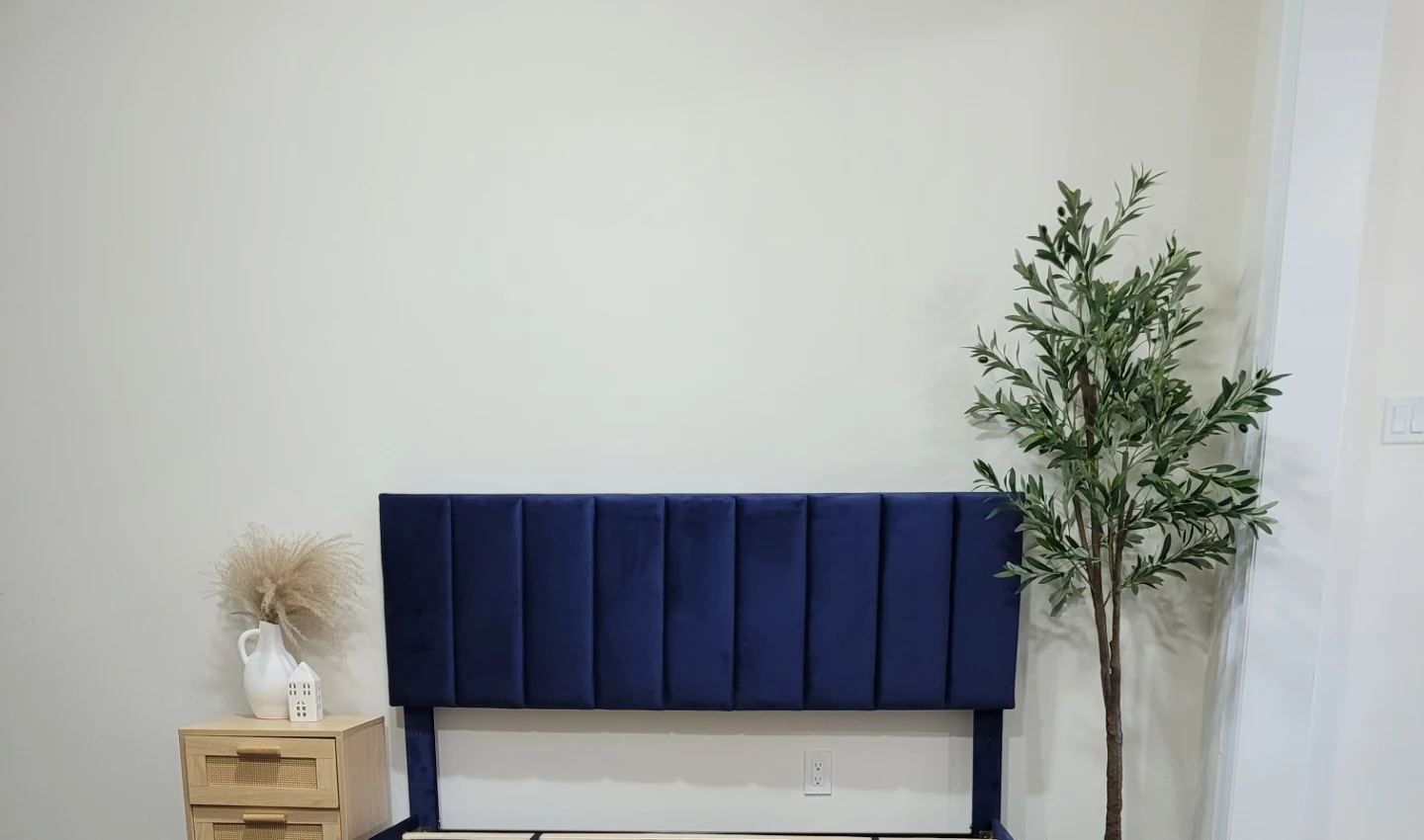 Navy Blue Velvet Channel Tufted Headboard