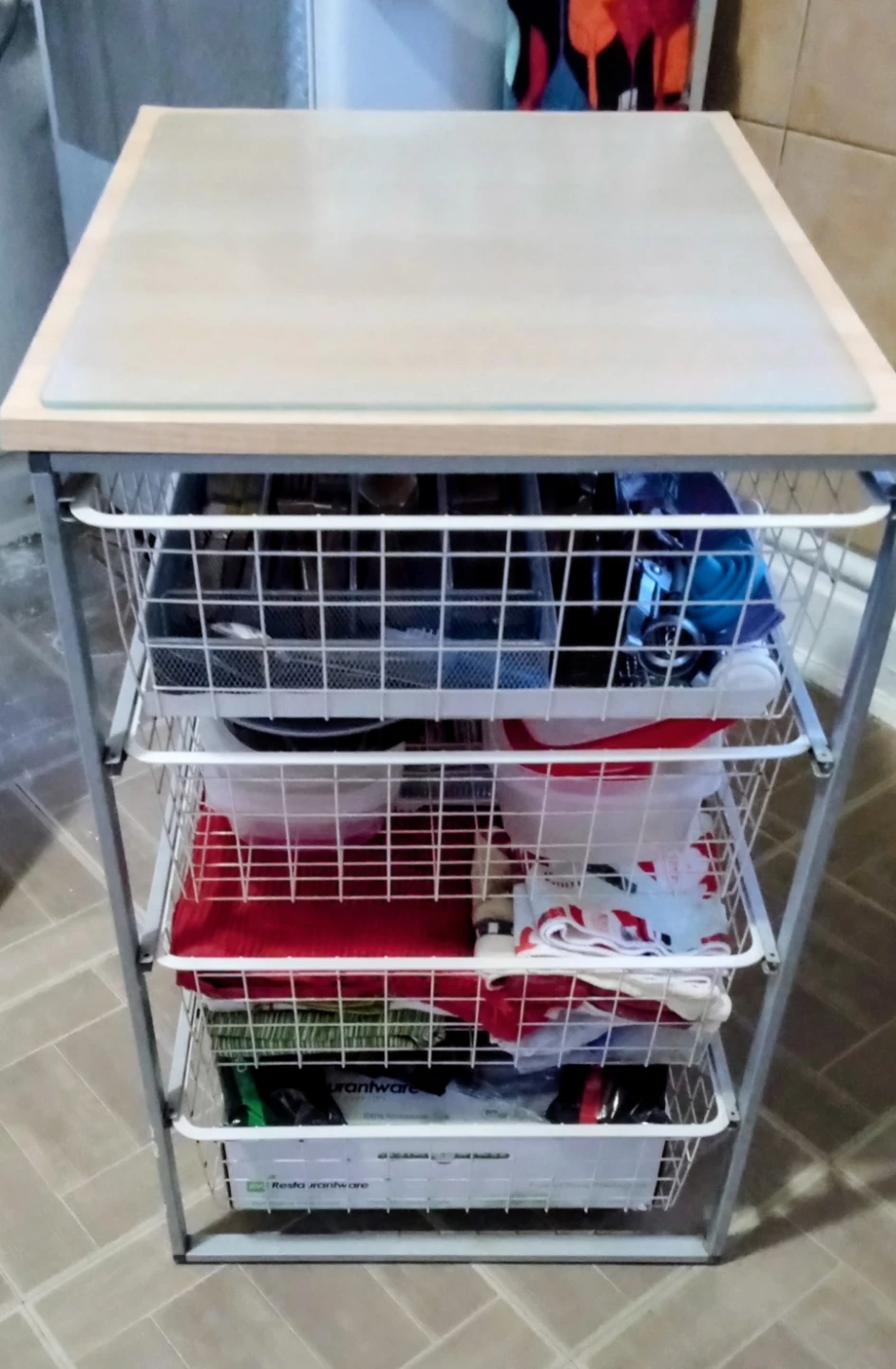 Metal Rolling Storage Cart with Wood Top