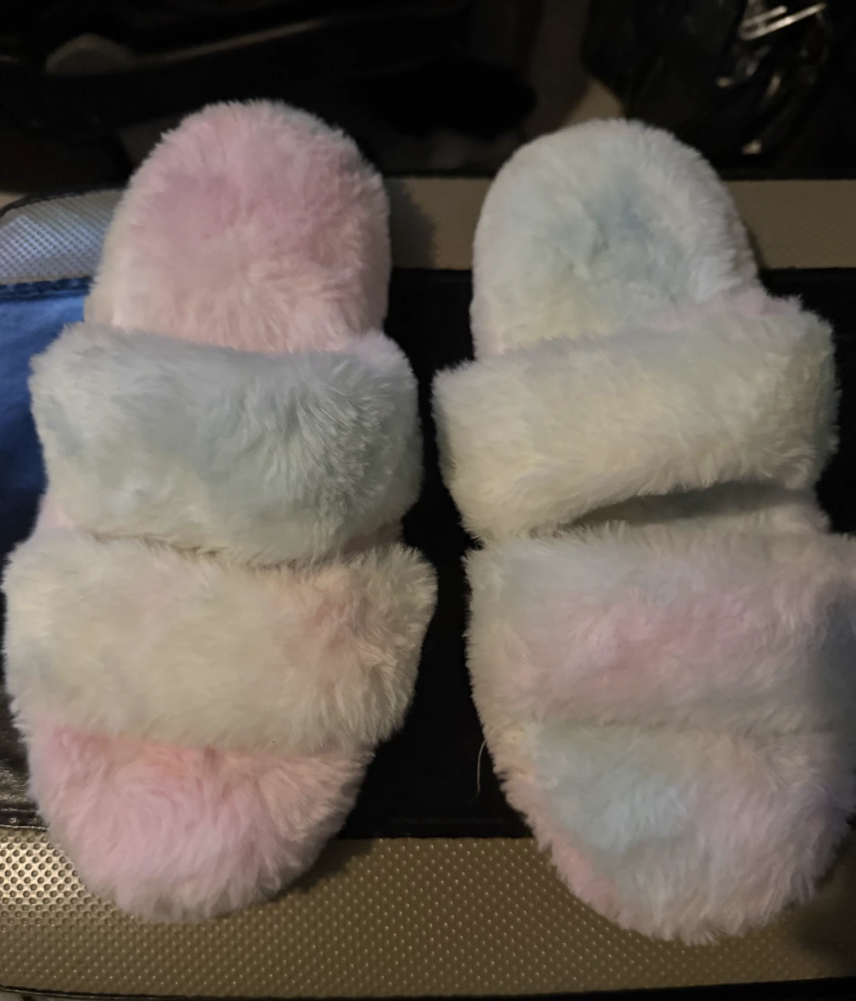 Tie-Dye Faux Fur Double Band Slide Slippers Size M