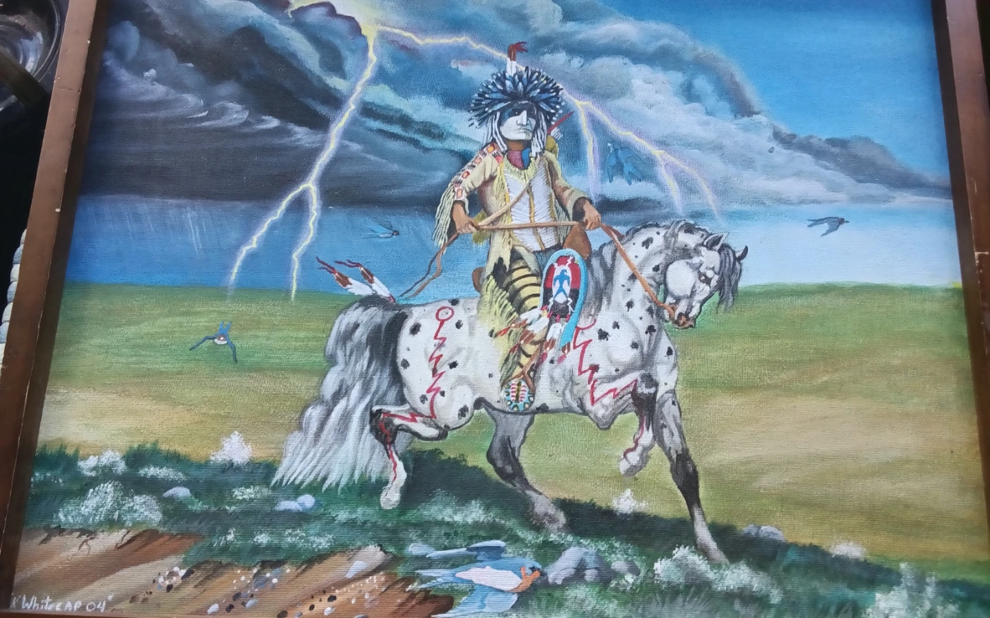 Indigenous Artist Framed Painting K. Whitecap 2004 - photo 2