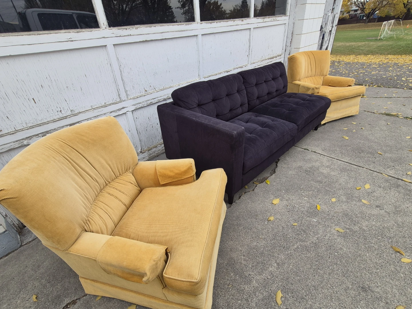 Dark Grey Sofa and Pair of Yellow Armchairs - photo 2