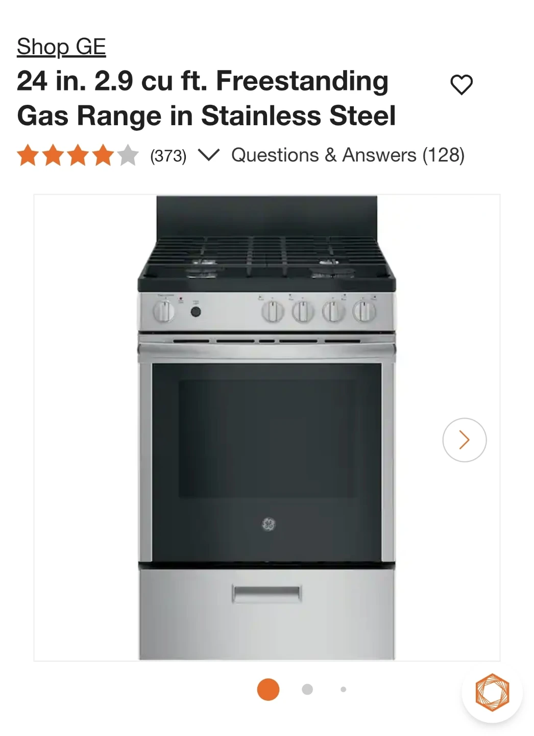 GE 24 in. 2.9 cu. ft. Freestanding Gas Range