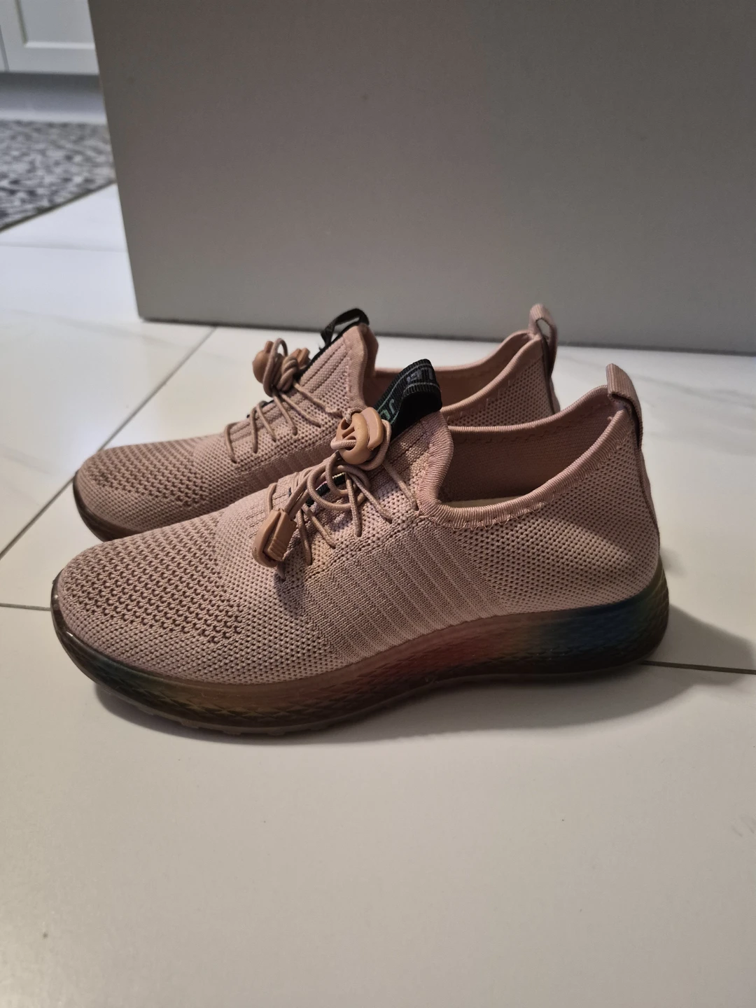 Women's/Girl's Pink Knit Rainbow Sole Sneakers - Size 36 (US 6)