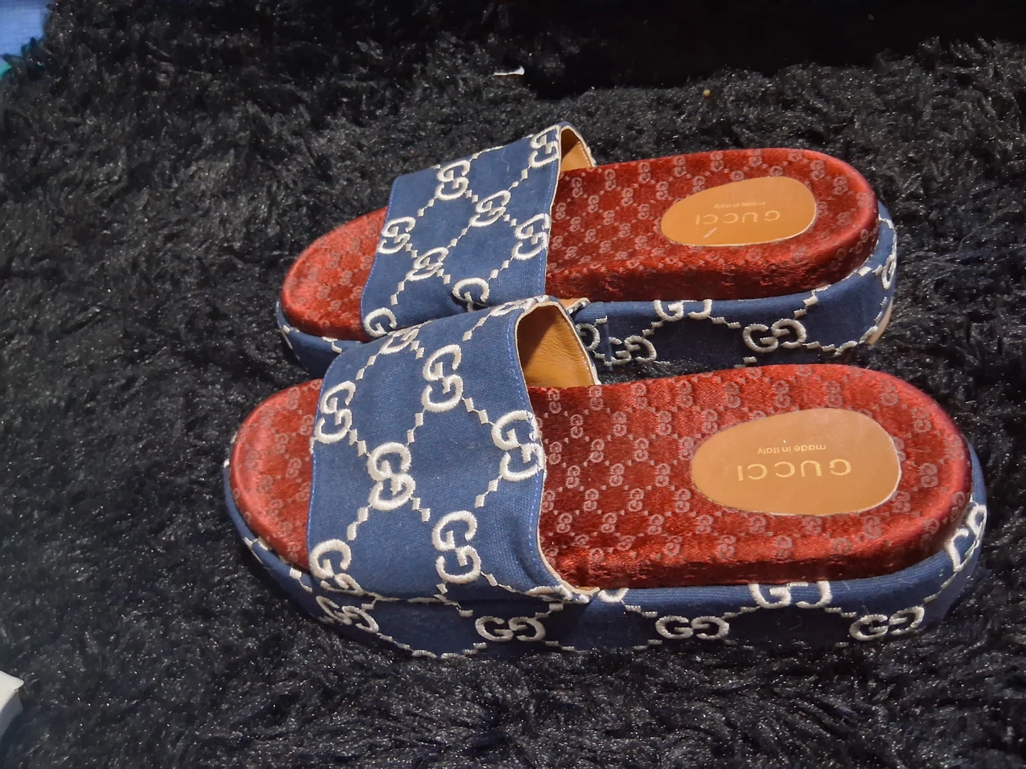 Gucci GG Denim Platform Slides Size 42