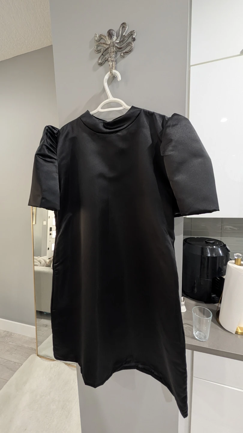 Filipiniana Black Satin Puff Sleeve Dress - photo 2