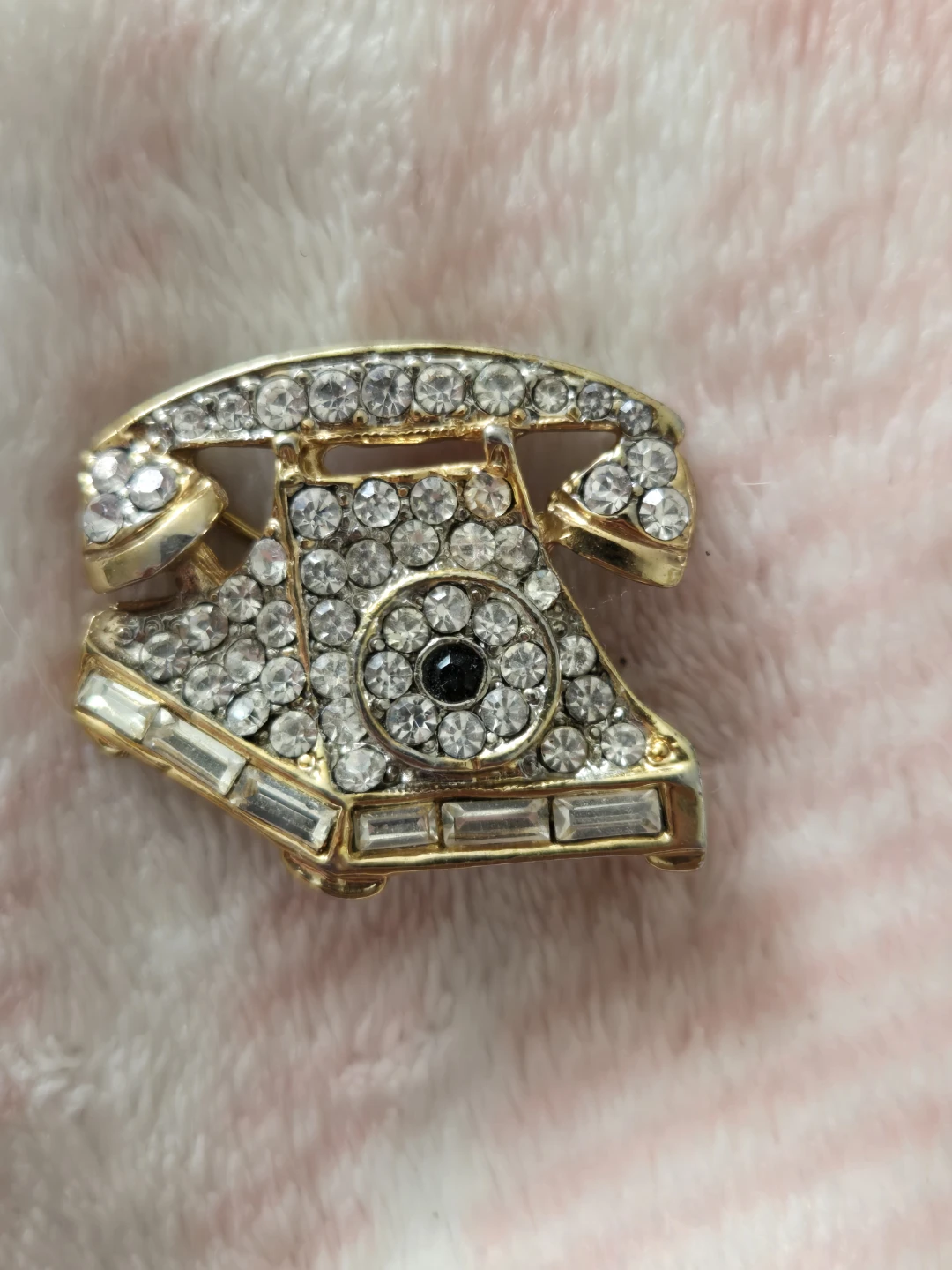 Vintage Telephone Rhinestone Brooch