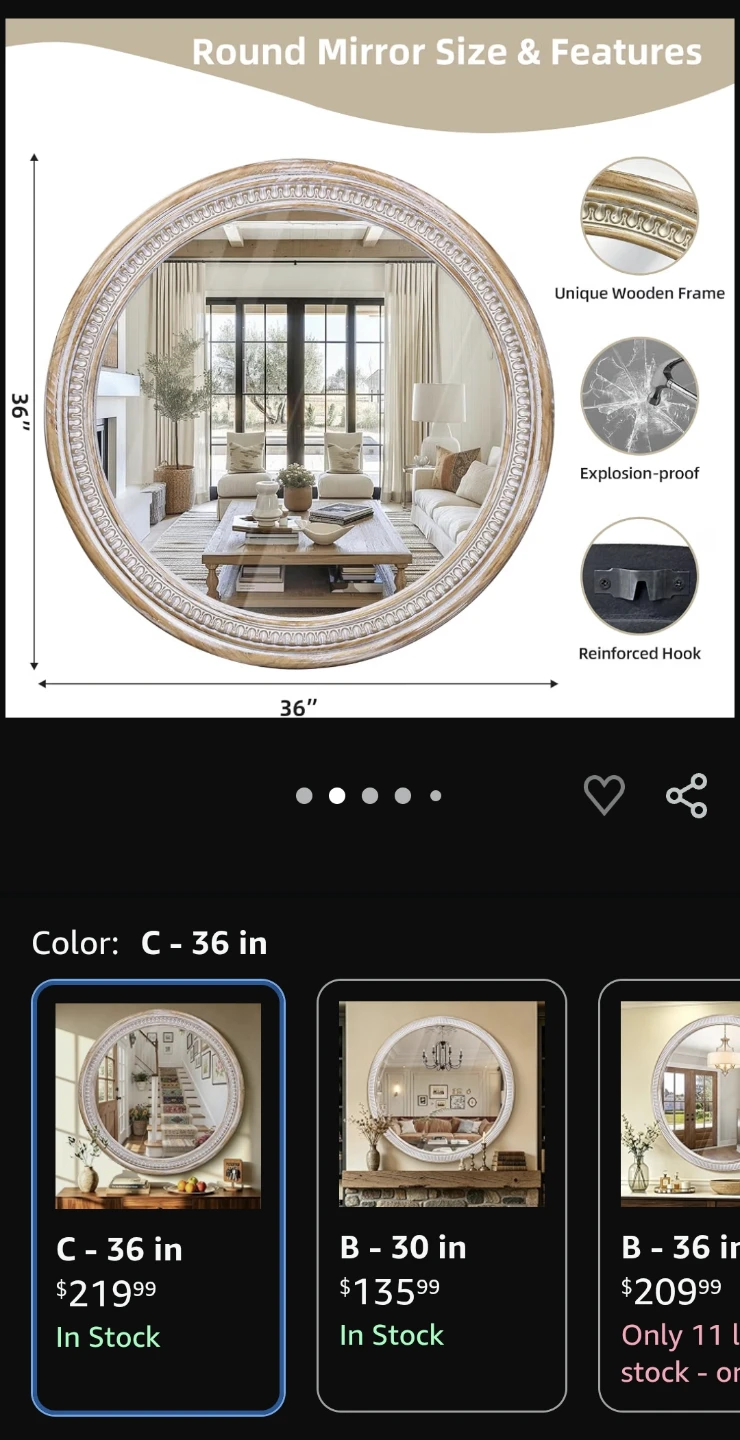 HOITUZYUS 36 Inch Large Round Wood Mirror - photo 4