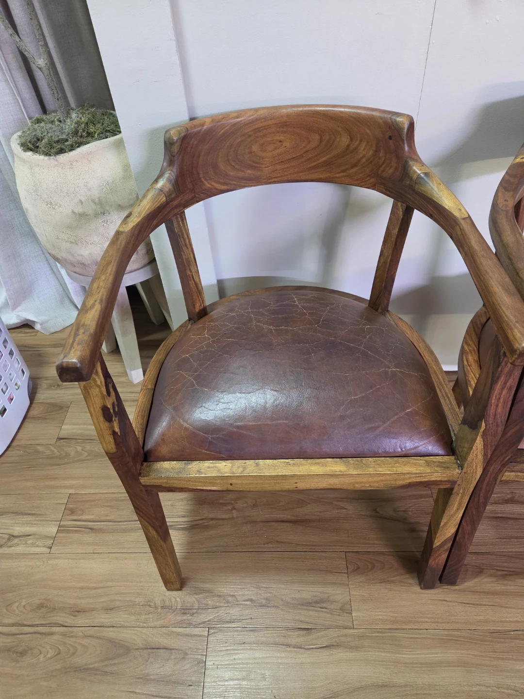 Set of 2 Solid Santos rosewood Chairs with Leather Seats