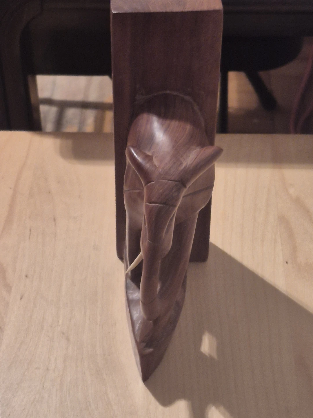 Hand-Carved Wooden Elephant Bookend - photo 2