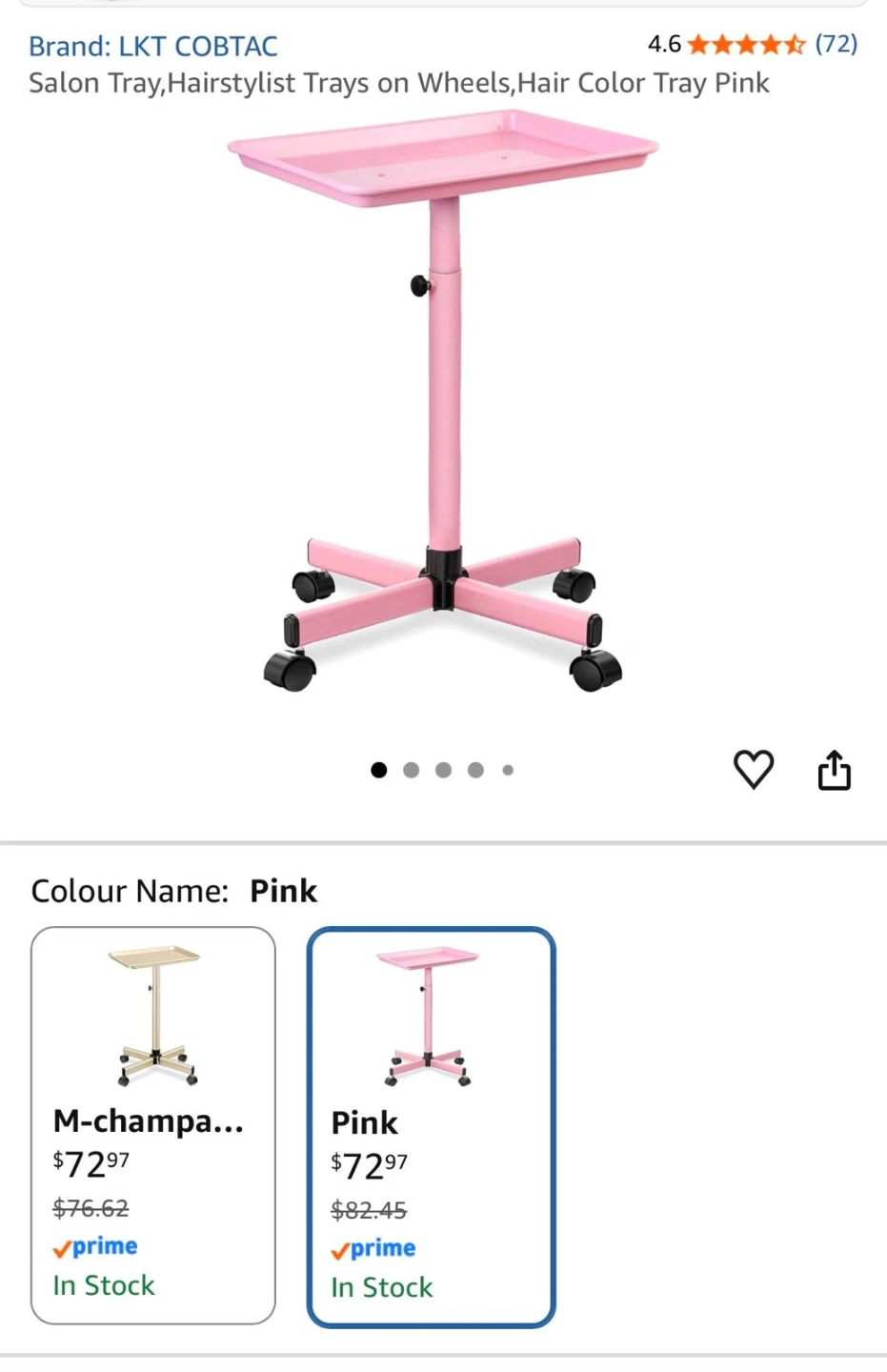 LKT COBTAC Pink Salon Tray on Wheels